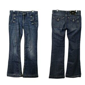 Miss Me Wide Leg Mid Rise Bling Jeans 27 JPS5148-2 MK14 Y2K Vintage Style